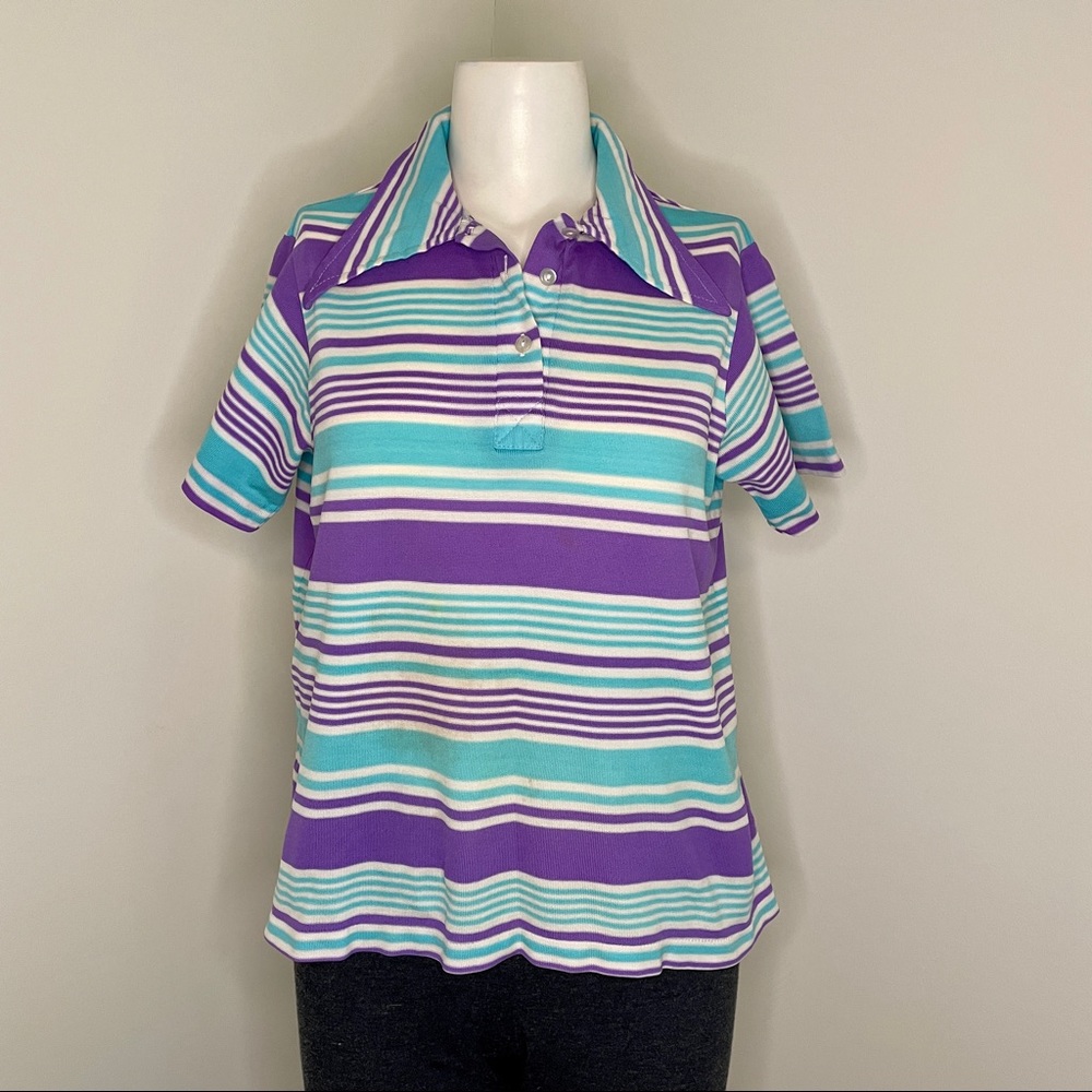 Real vintage polyester striped shirt -Sears Growing Girl